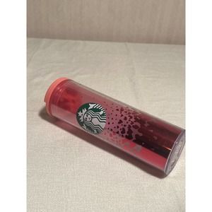 Starbucks 16 Oz Acrylic Pink Tinted Red Ombré Hearts Print Tumbler